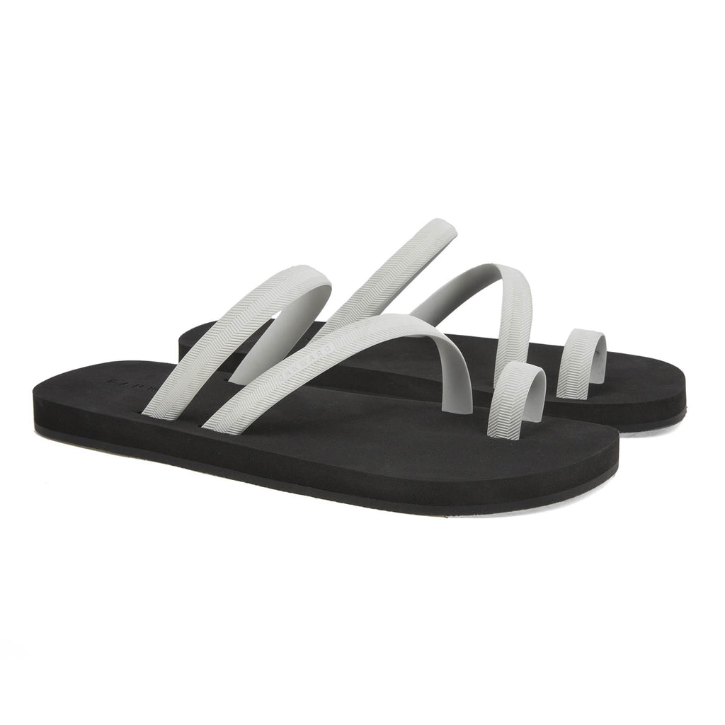 BICOLORED FLIP-FLOP WITH ASYMMETRIC CAGED UPPER,  BLACK WITH WHITE