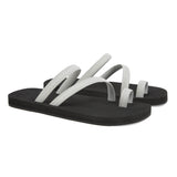 BICOLORED FLIP-FLOP WITH ASYMMETRIC CAGED UPPER,  BLACK WITH WHITE