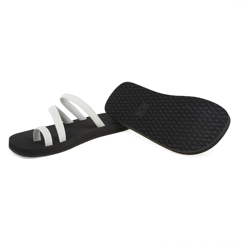BICOLORED FLIP-FLOP WITH ASYMMETRIC CAGED UPPER,  BLACK WITH WHITE