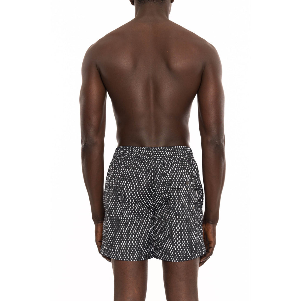BLACK ELASTICATED MID-LENGTH SWIM BOXER