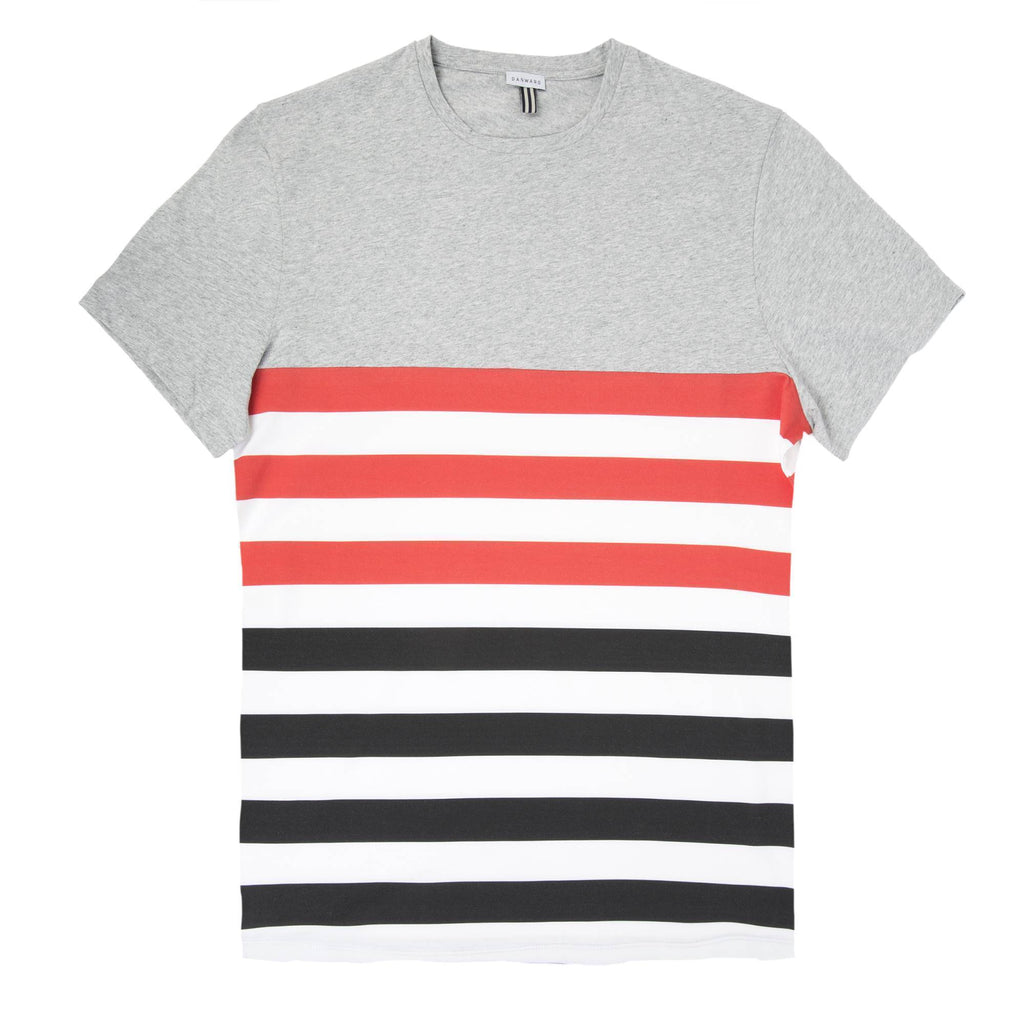 COTTON CREW NECK T-SHIRT IN MELANGE JERSEY WITH CONTRAST DECKCHAIR STRIPES