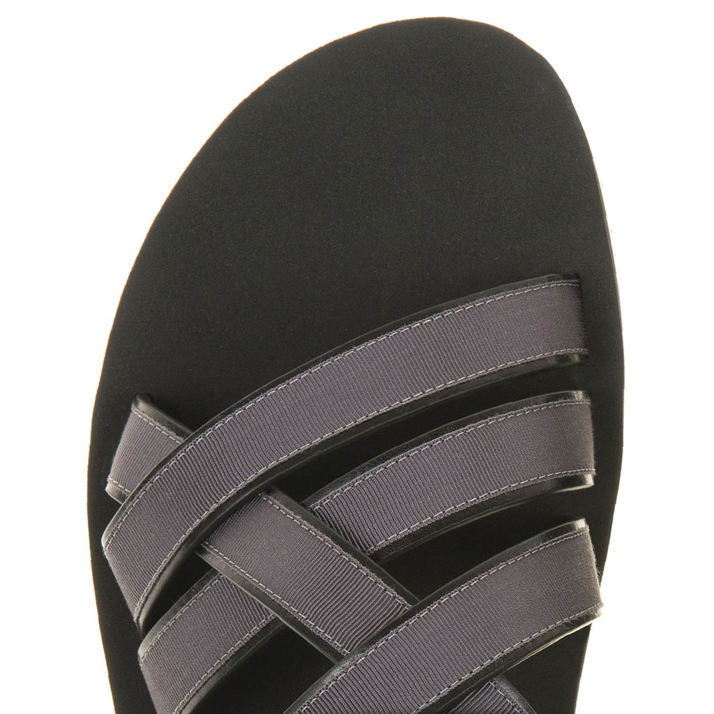 LEATHER AND COTTON WEBBED MULTI-STRAPPED SANDAL WITH BICOLORED MICRO SOLE