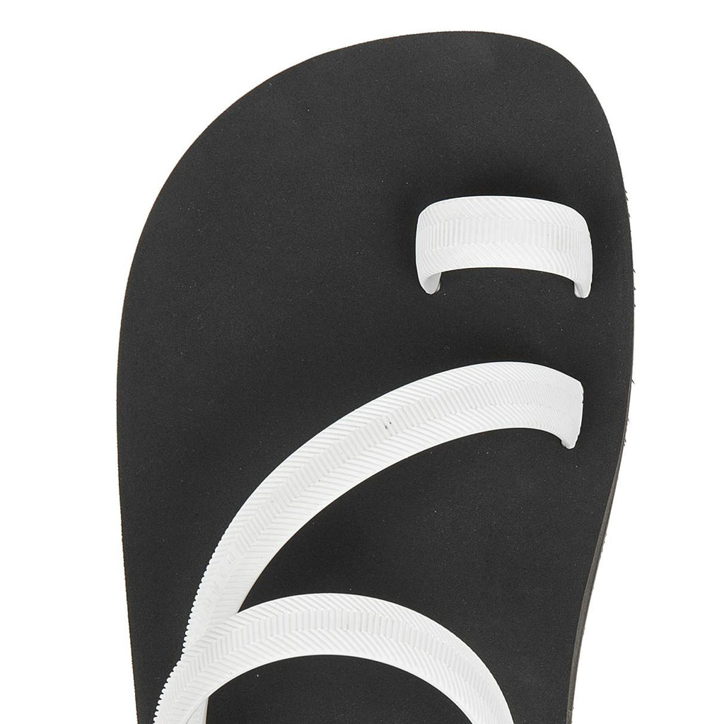 BICOLORED FLIP-FLOP WITH ASYMMETRIC CAGED UPPER,  BLACK WITH WHITE