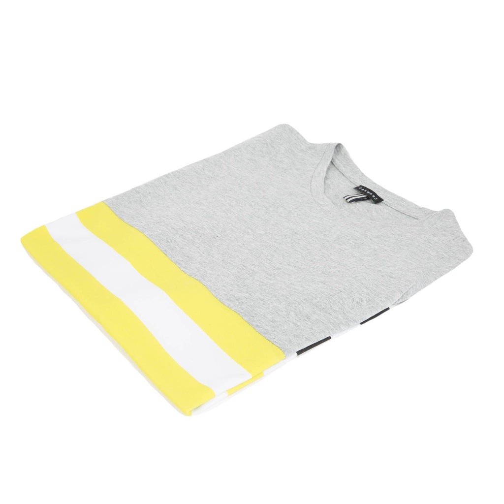 COTTON CREW NECK T-SHIRT IN MELANGE JERSEY WITH CONTRAST DECKCHAIR STRIPES