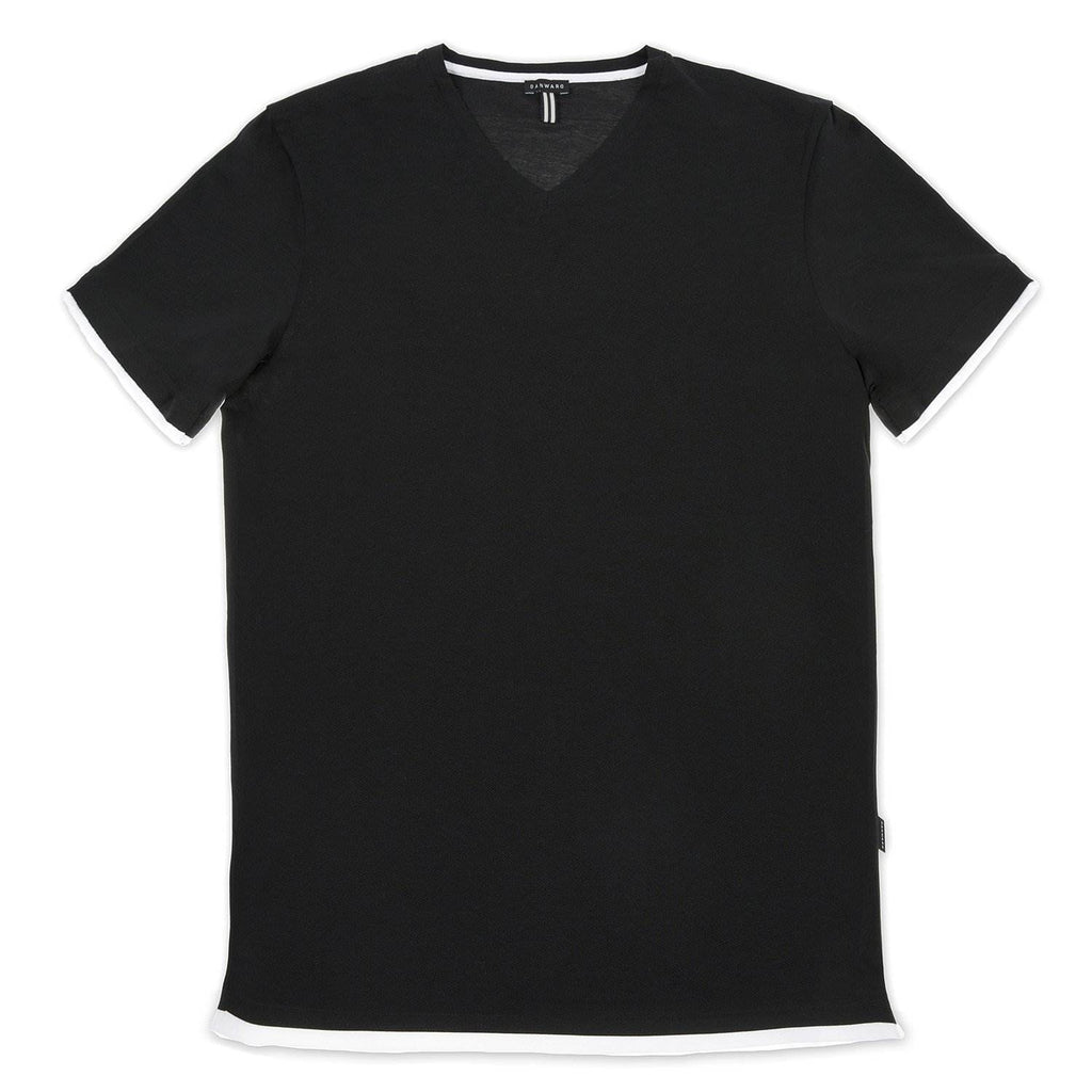 COTTON V-NECK T-SHIRT WITH CONTRAST INSERT DETAIL