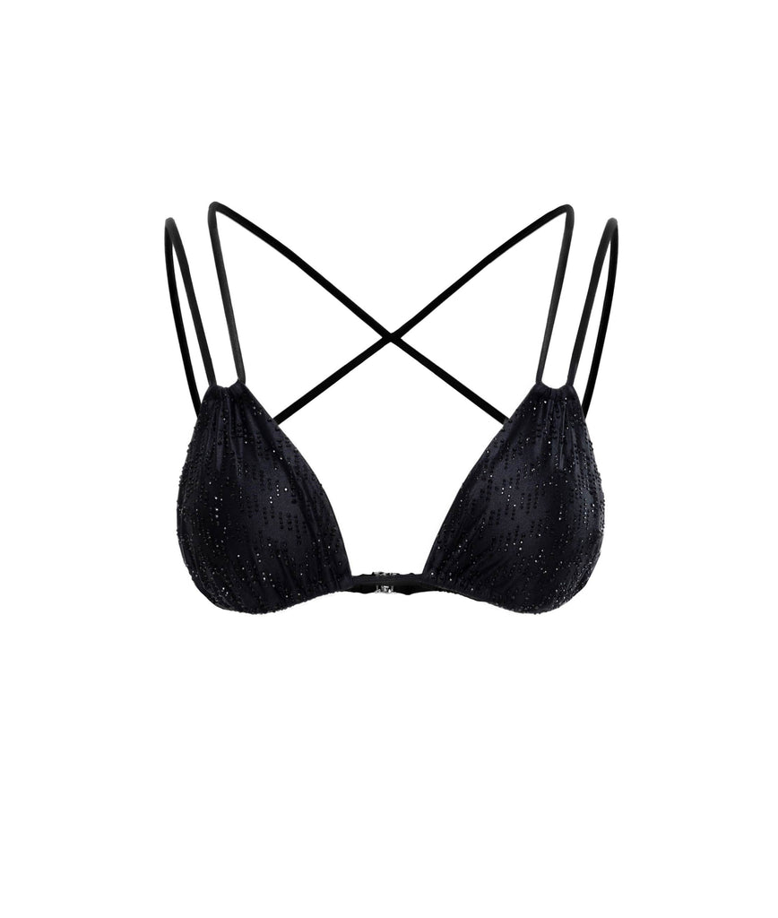 BLACK IDRA TRIANGLE BIKINI TOP WITH CRYSTALS