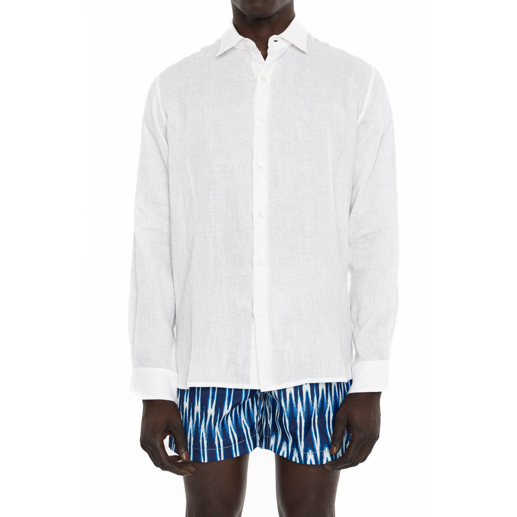WHITE LINEN LONG SLEEVE SHIRT