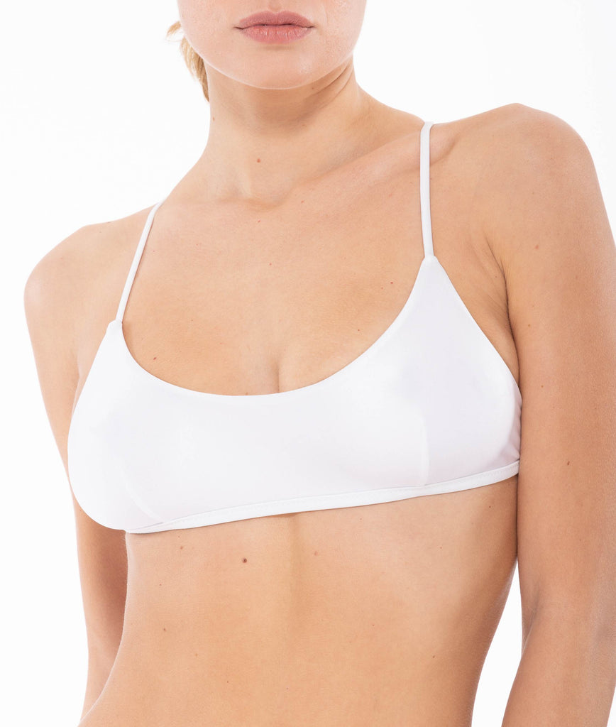 WHITE MALTA BIKINI TOP WITH CRISS-CROSS STRAPS