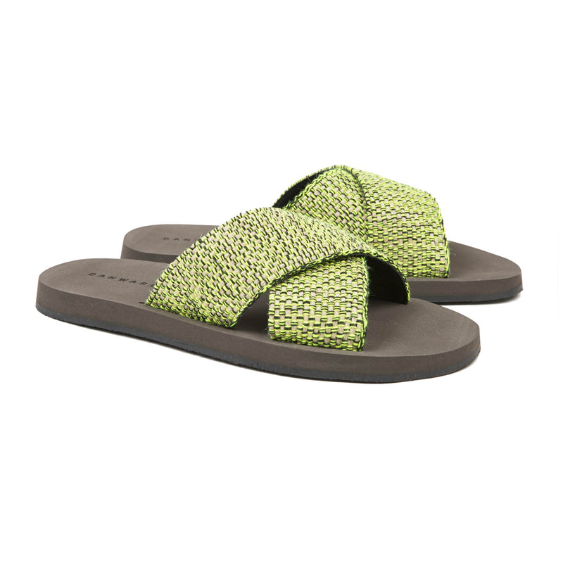 UPPER COTTON AND LEATHER CRISS-CROSS SLIDE WITH MICRO BOTTOM