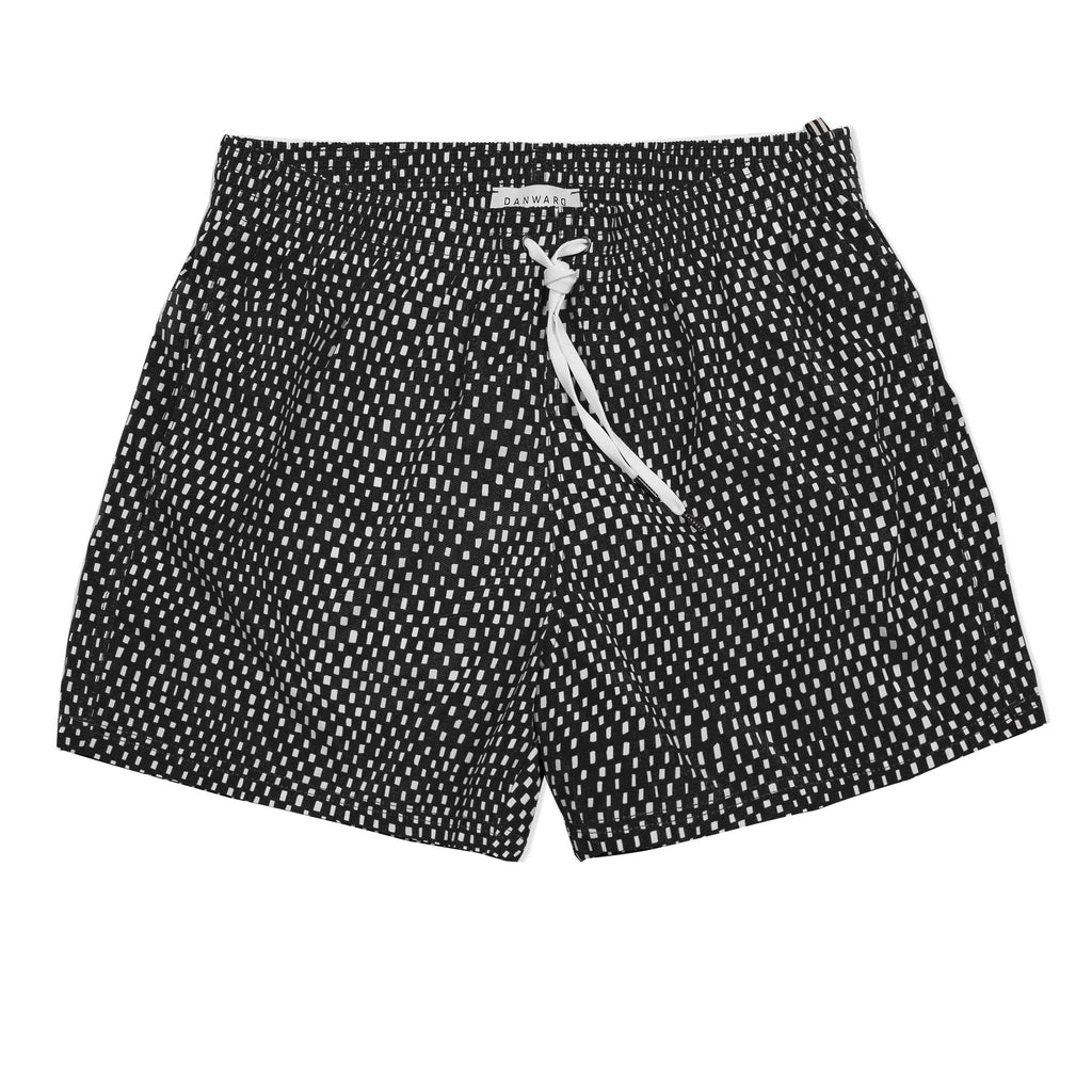 BLACK ELASTICATED MID-LENGTH SWIM BOXER