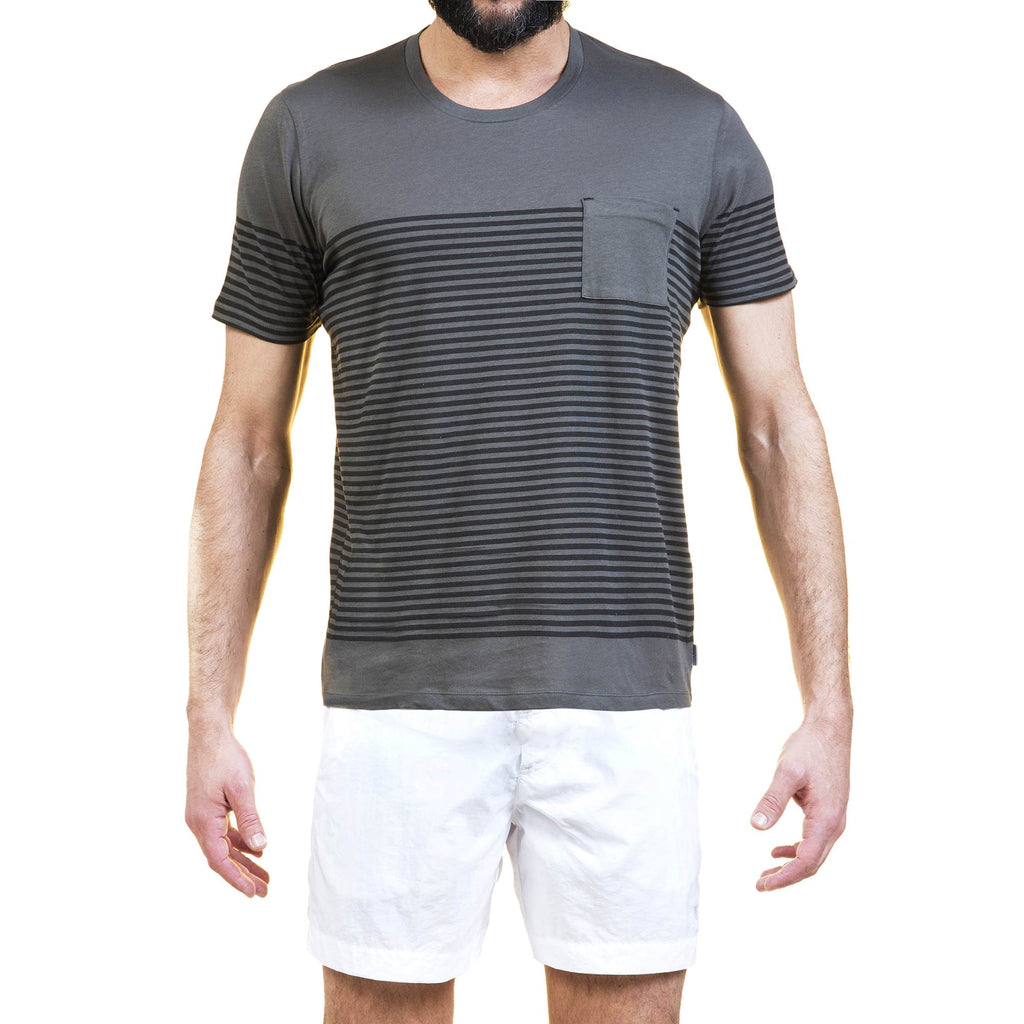 SUPER LIGHT WEIGHT COTTON JERSEY SCOOP NECK T-SHIRT WITH STRIPE PRINT
