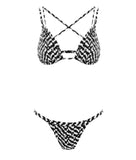 BLACK IDRA BIKINI TOP AND BOTTOM WITH TWILL PRINT