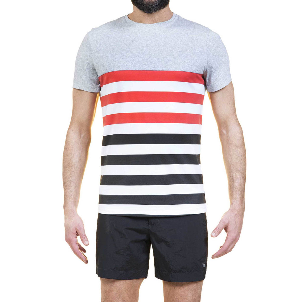 COTTON CREW NECK T-SHIRT IN MELANGE JERSEY WITH CONTRAST DECKCHAIR STRIPES