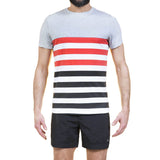 COTTON CREW NECK T-SHIRT IN MELANGE JERSEY WITH CONTRAST DECKCHAIR STRIPES