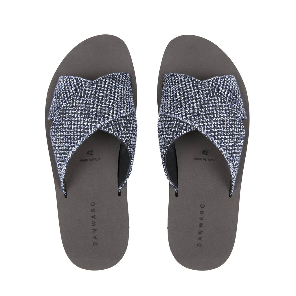 UPPER COTTON AND LEATHER CRISS-CROSS SLIDE WITH MICRO BOTTOM