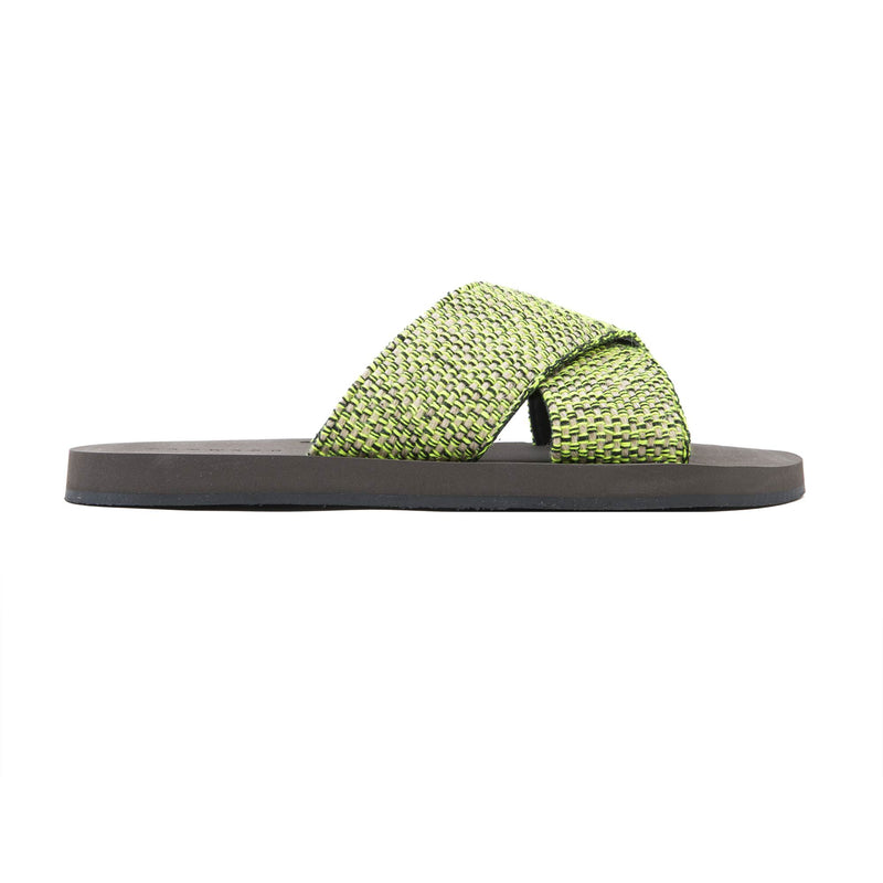 UPPER COTTON AND LEATHER CRISS-CROSS SLIDE WITH MICRO BOTTOM
