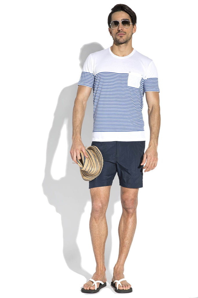 SUPER LIGHT WEIGHT COTTON JERSEY SCOOP NECK T-SHIRT WITH STRIPE PRINT