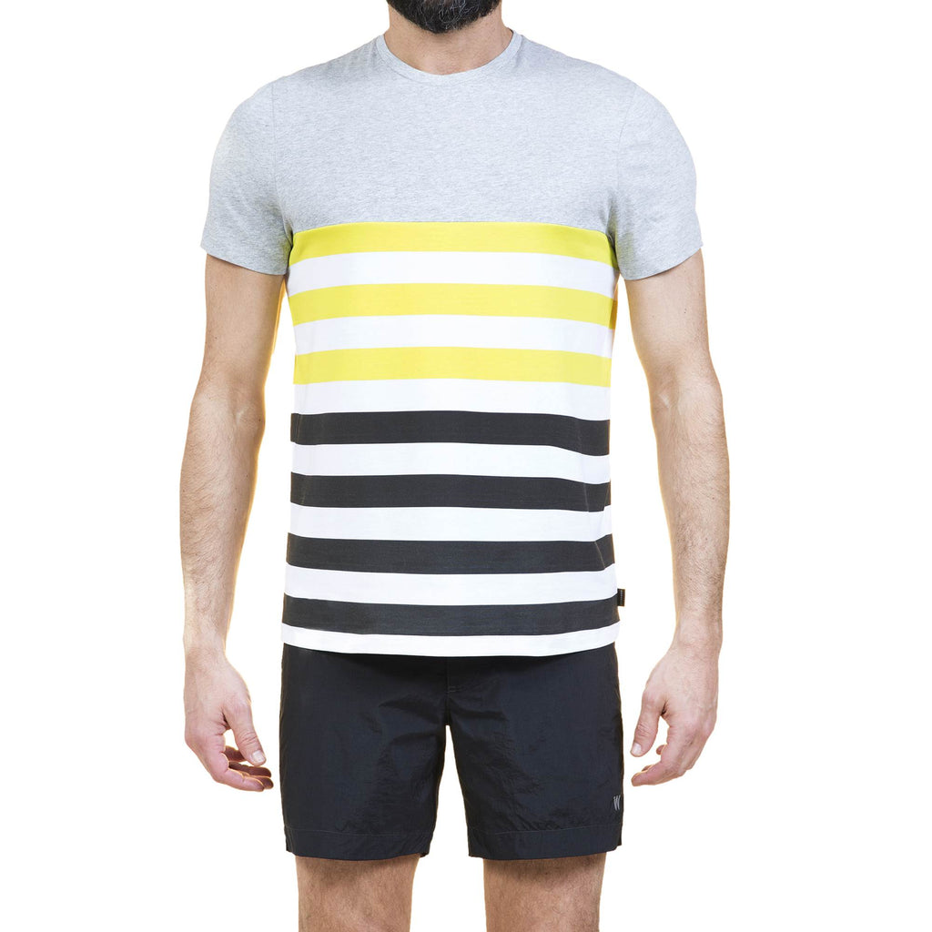COTTON CREW NECK T-SHIRT IN MELANGE JERSEY WITH CONTRAST DECKCHAIR STRIPES