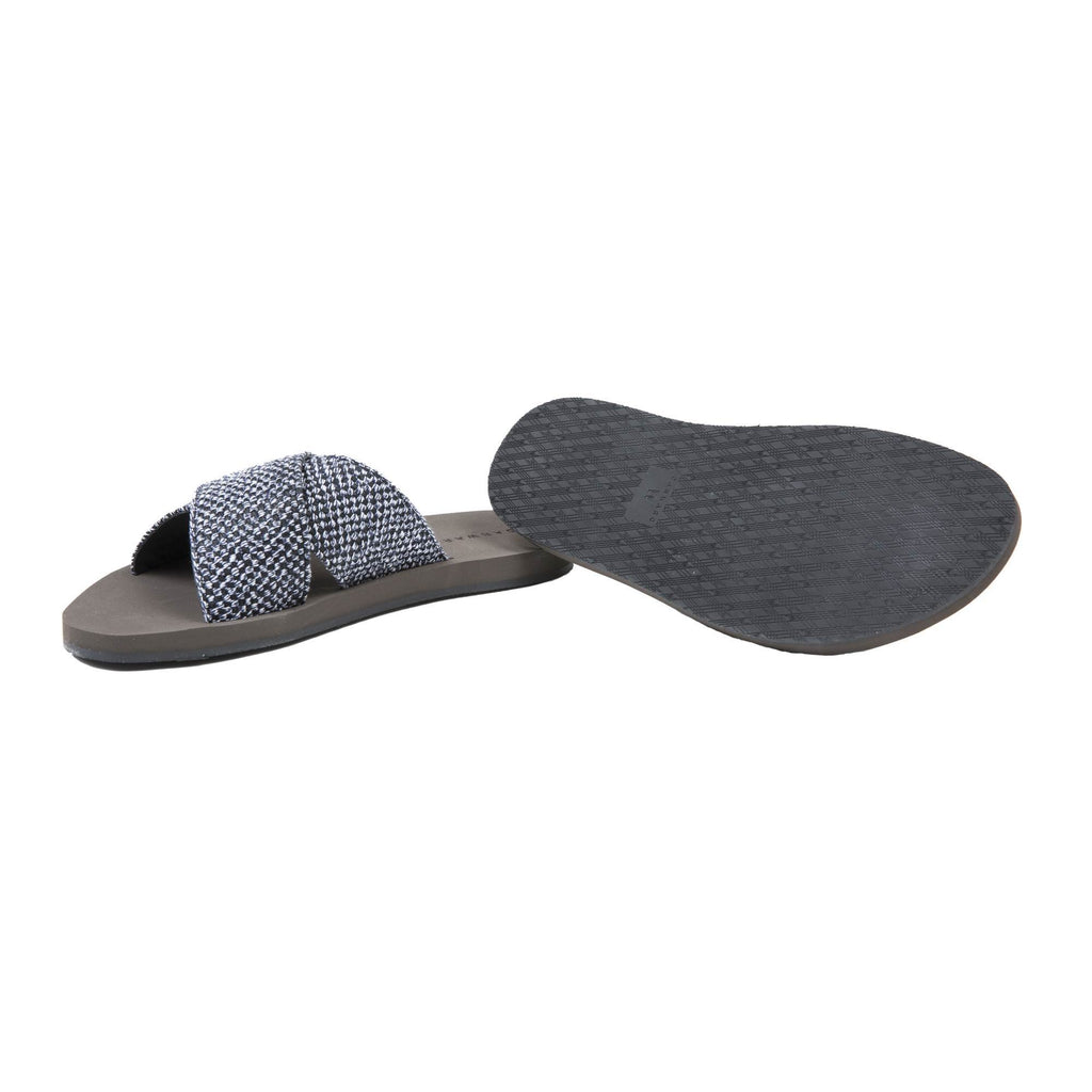 UPPER COTTON AND LEATHER CRISS-CROSS SLIDE WITH MICRO BOTTOM