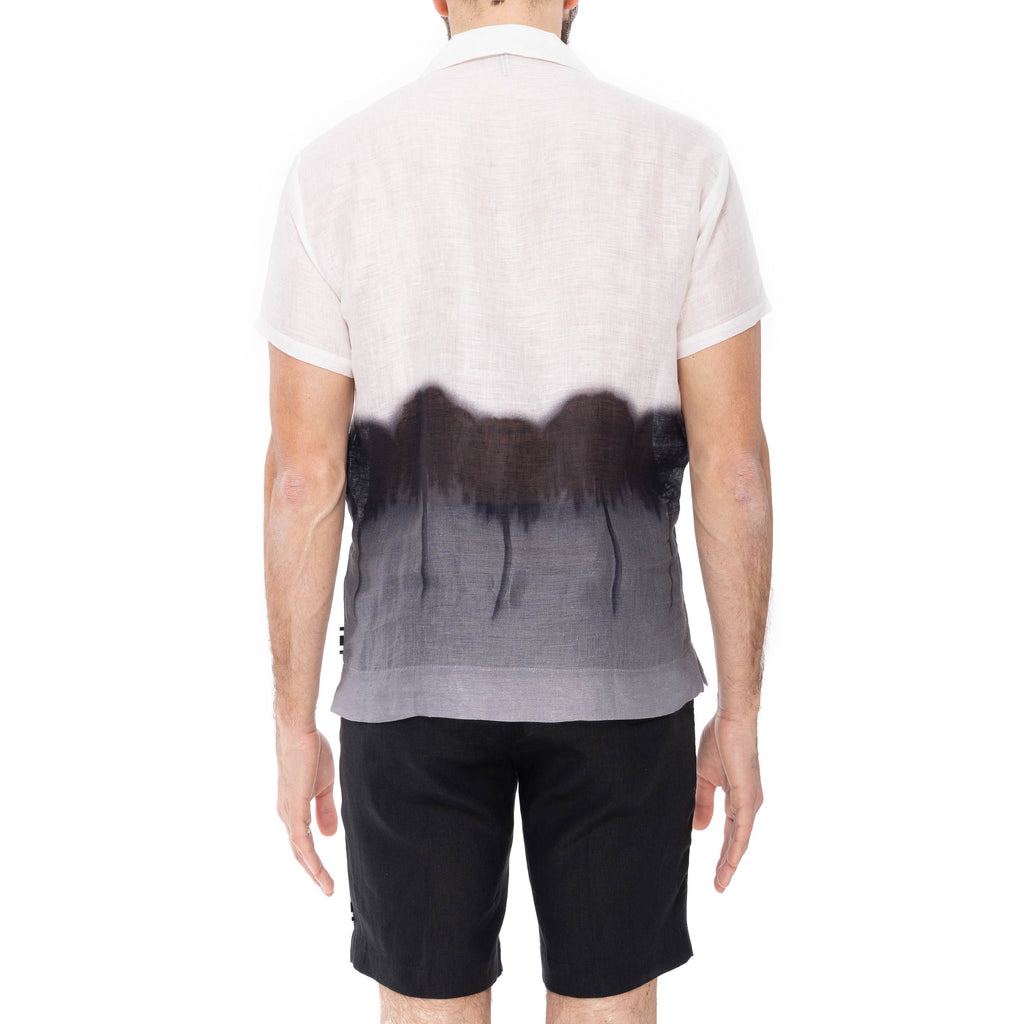 SHORT SLEEVE LINEN SHIRT WITH WEEPING PALM DEGRADE PRINT