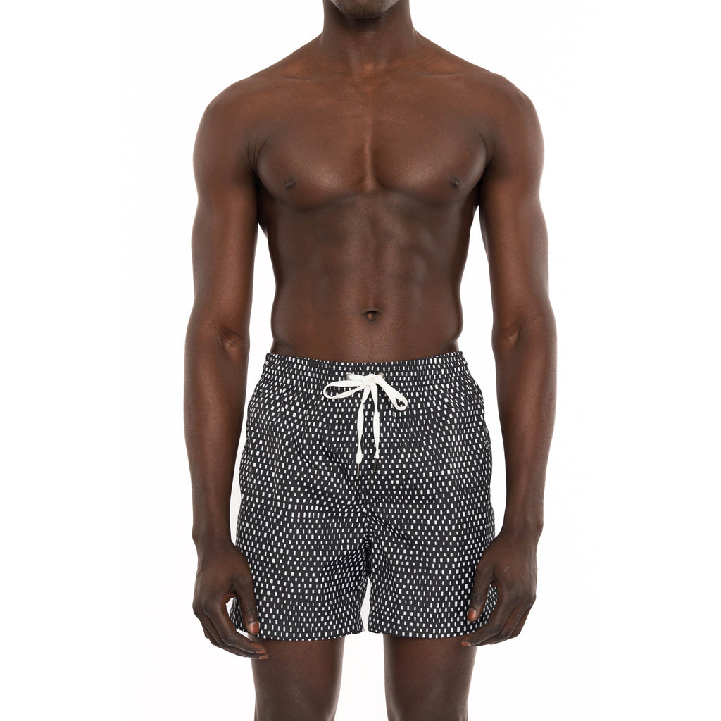 BLACK ELASTICATED MID-LENGTH SWIM BOXER