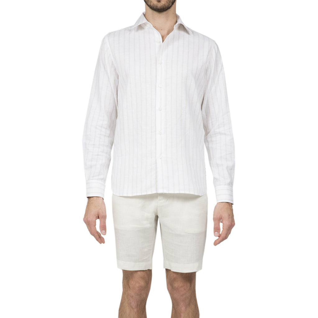 LONG SLEEVE STRIPED SHIRT IN COTTON AND LINEN