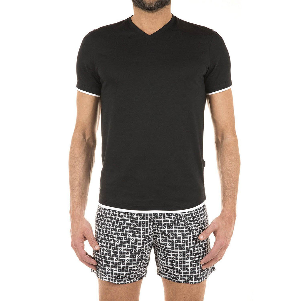 COTTON V-NECK T-SHIRT WITH CONTRAST INSERT DETAIL