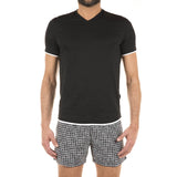 COTTON V-NECK T-SHIRT WITH CONTRAST INSERT DETAIL