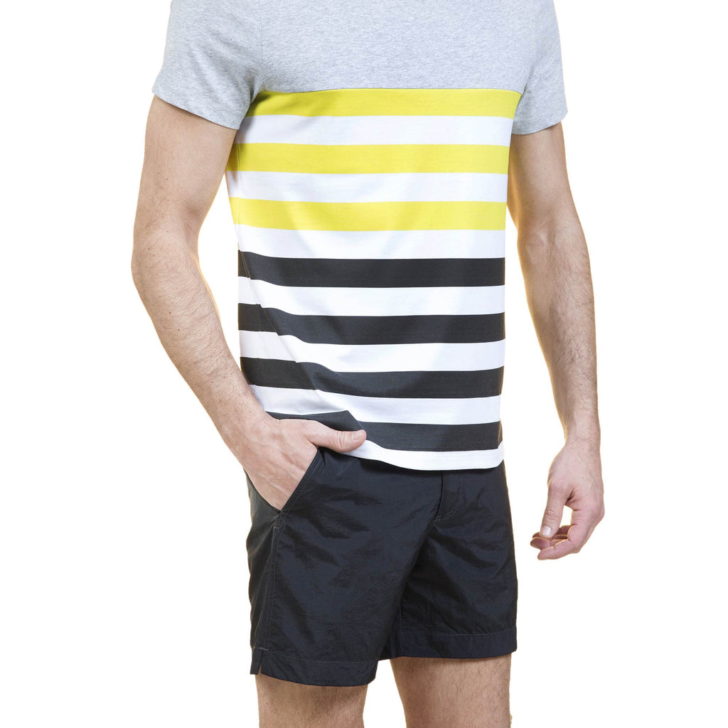 COTTON CREW NECK T-SHIRT IN MELANGE JERSEY WITH CONTRAST DECKCHAIR STRIPES