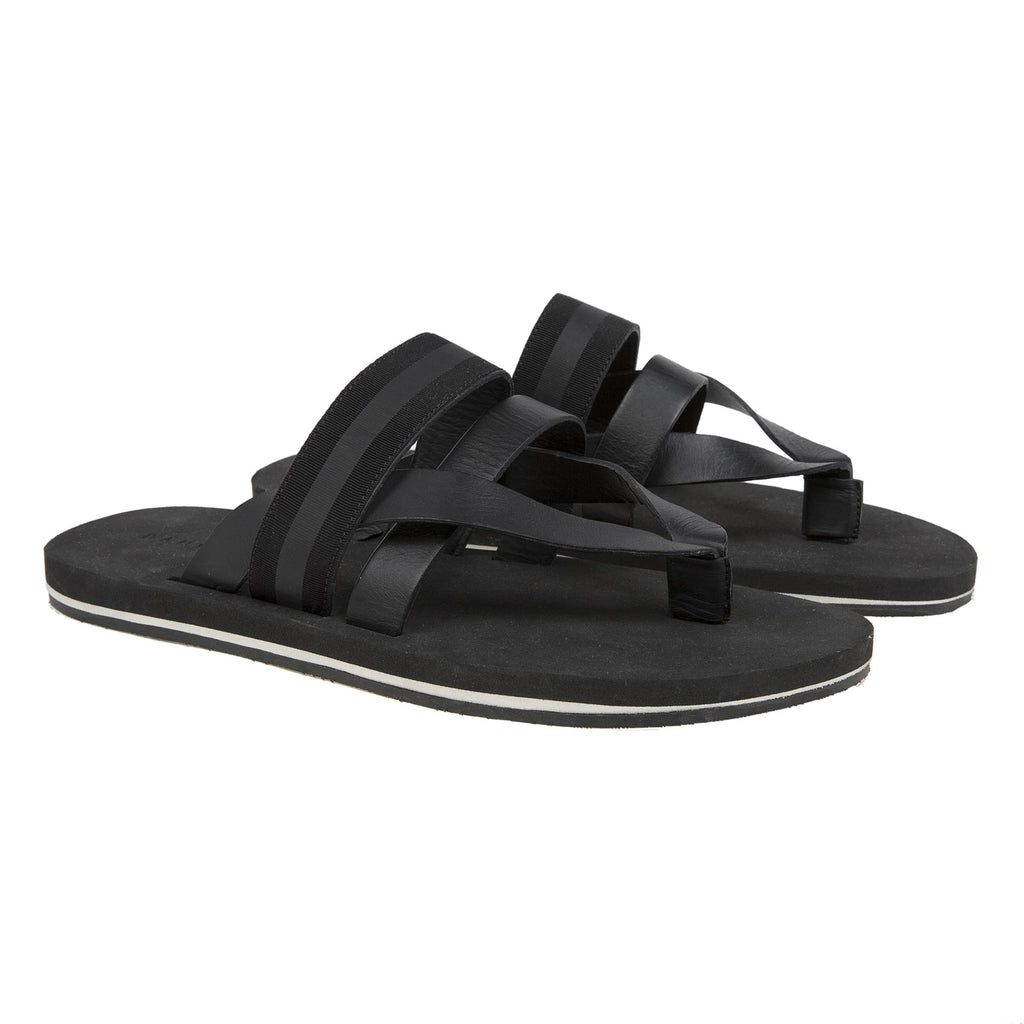 BICOLORED MICRO SOLE LEATHER THONG WITH GROSGRAIN TRIM