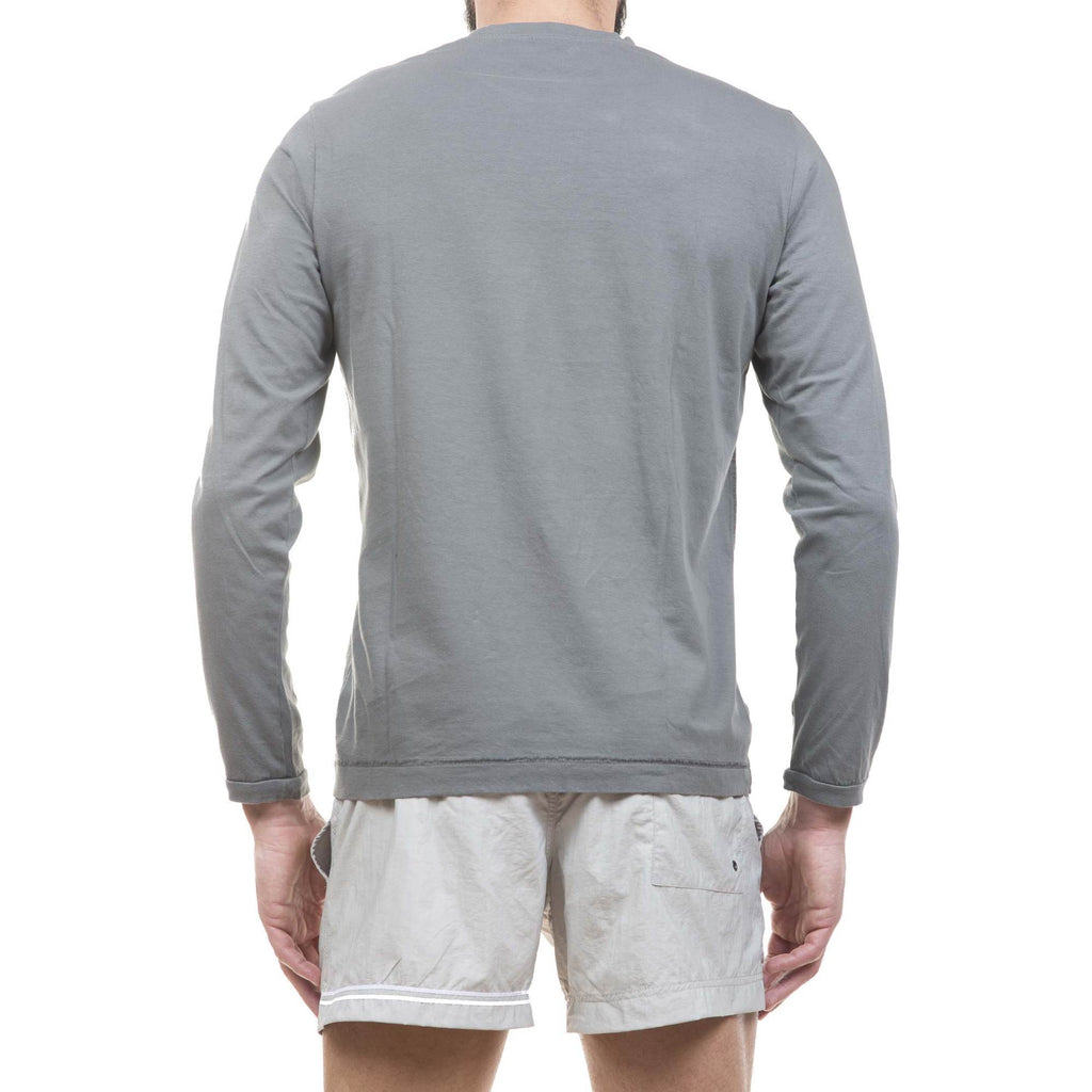 COTTON JERSEY-POPELINE GARMENT DYED LONG SLEEVE CREW NECK T-SHIRT