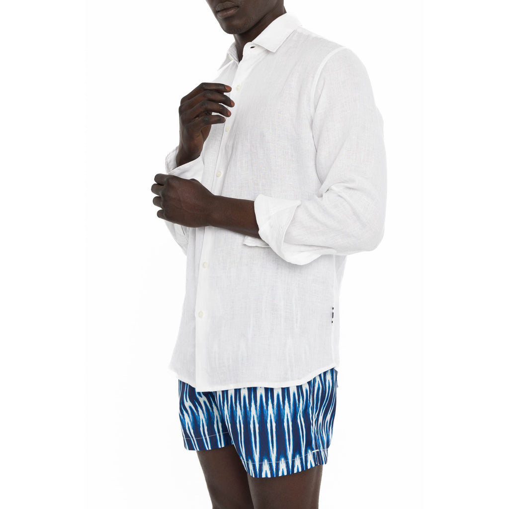 WHITE LINEN LONG SLEEVE SHIRT