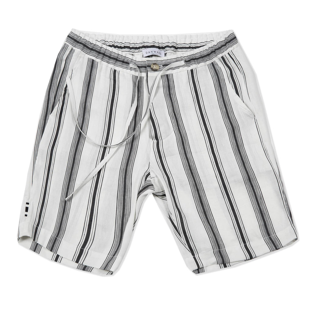 ELASTICATED LINEN AND SILK STRIPED SHORT WITH DRAWSTRING