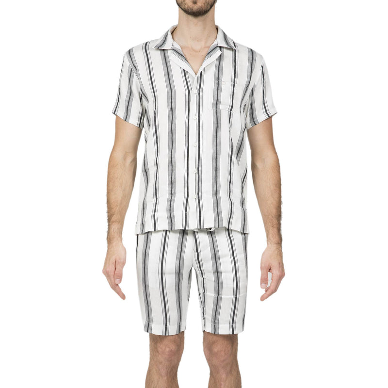 SHORT SLEEVE STRIPED SHIRT IN LINEN AND SILK