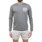 COTTON JERSEY-POPELINE GARMENT DYED LONG SLEEVE CREW NECK T-SHIRT