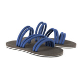 BLUE MULTI-STRAPPED LINEN CORD SANDAL WITH BICOLORED MICRO SOLE
