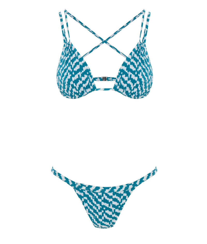 TURQUOISE IDRA BIKINI TOP AND BOTTOM WITH TWILL PRINT