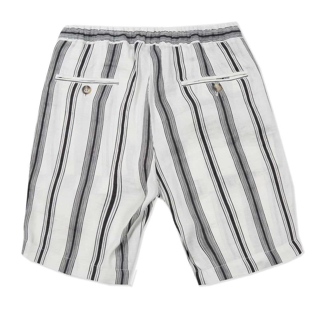 ELASTICATED LINEN AND SILK STRIPED SHORT WITH DRAWSTRING