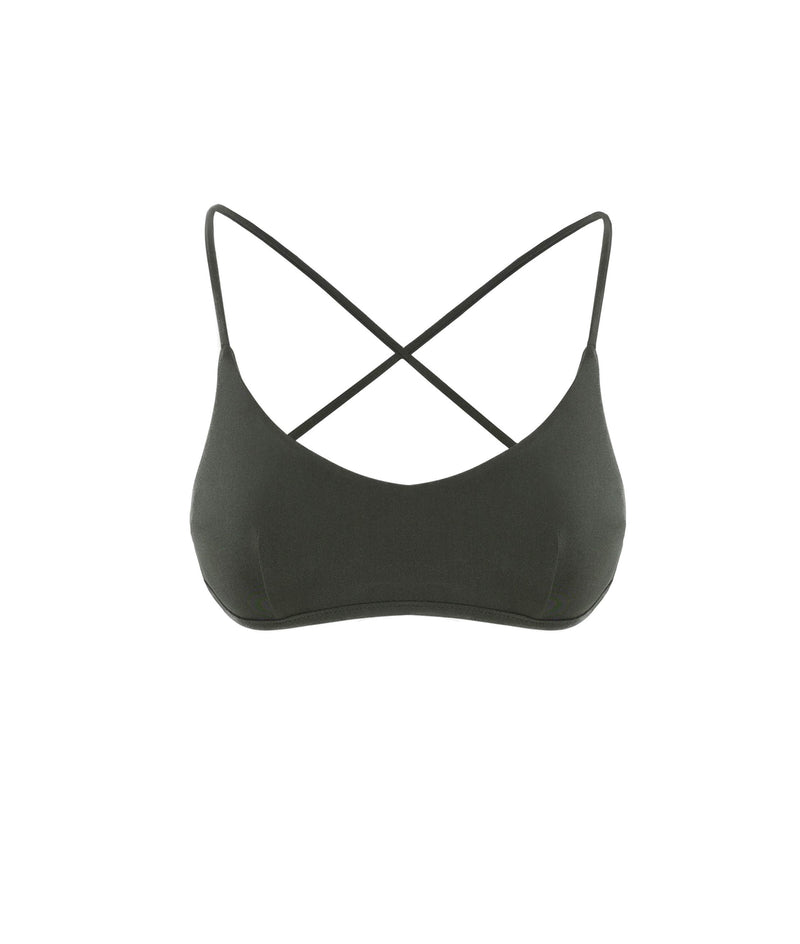 KHAKI MALTA BIKINI TOP WITH CRISS-CROSS STRAPS
