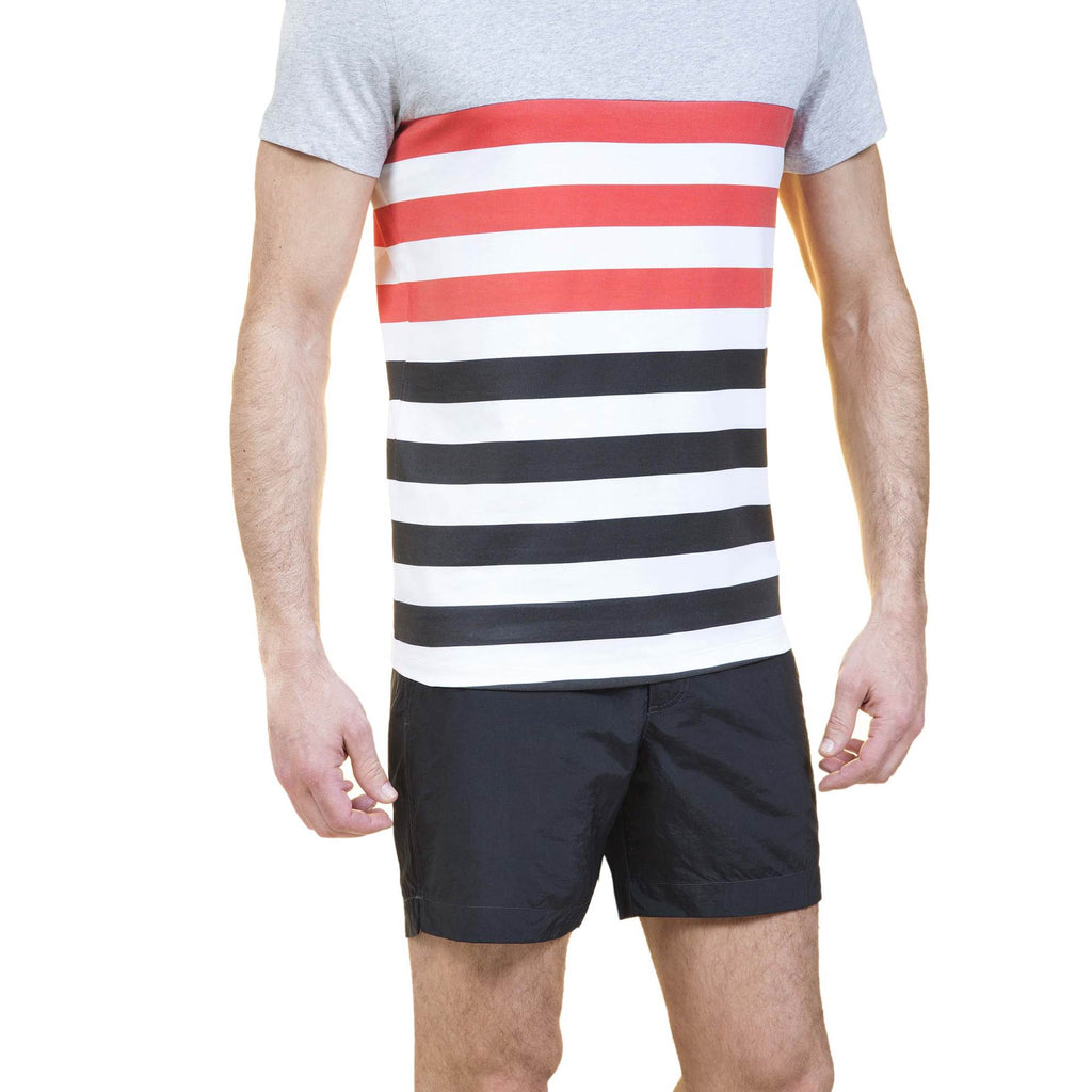 COTTON CREW NECK T-SHIRT IN MELANGE JERSEY WITH CONTRAST DECKCHAIR STRIPES