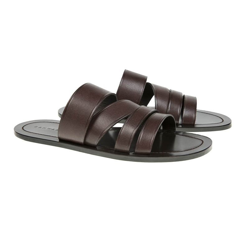 LEATHER MULTI-STRAPPED SANDAL WITH HALF RUBBER SOLE