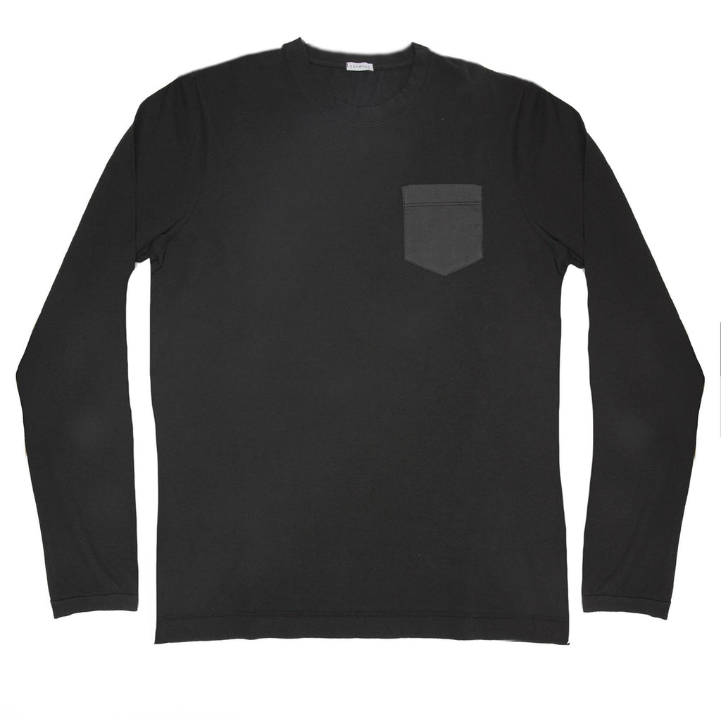 COTTON JERSEY-POPELINE GARMENT DYED LONG SLEEVE CREW NECK T-SHIRT