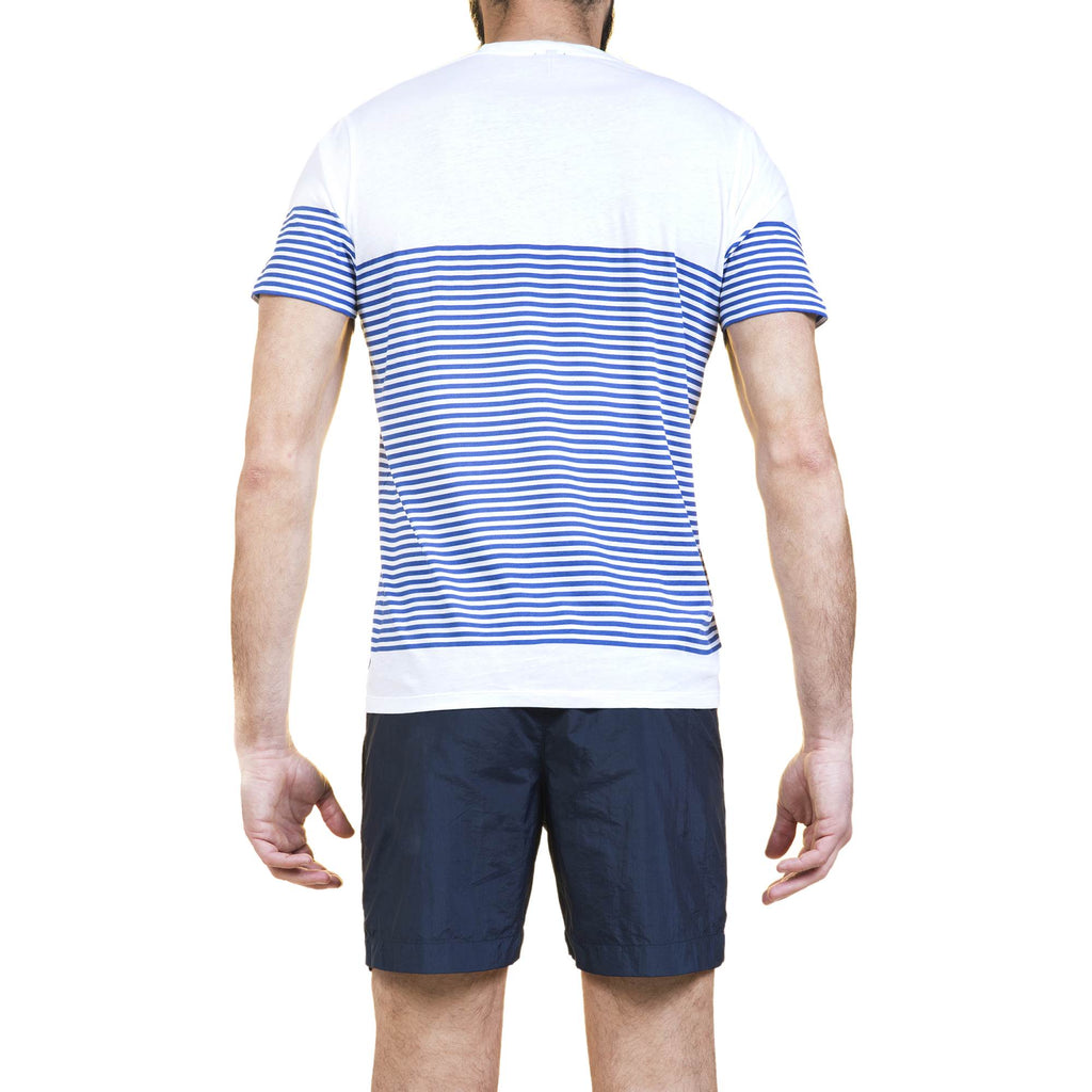 SUPER LIGHT WEIGHT COTTON JERSEY SCOOP NECK T-SHIRT WITH STRIPE PRINT