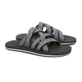 LEATHER AND COTTON WEBBED MULTI-STRAPPED SANDAL WITH BICOLORED MICRO SOLE