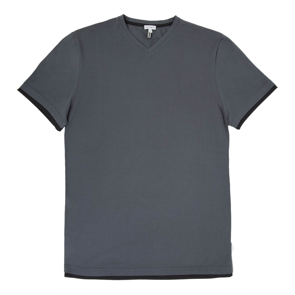 COTTON V-NECK T-SHIRT WITH CONTRAST INSERT DETAIL