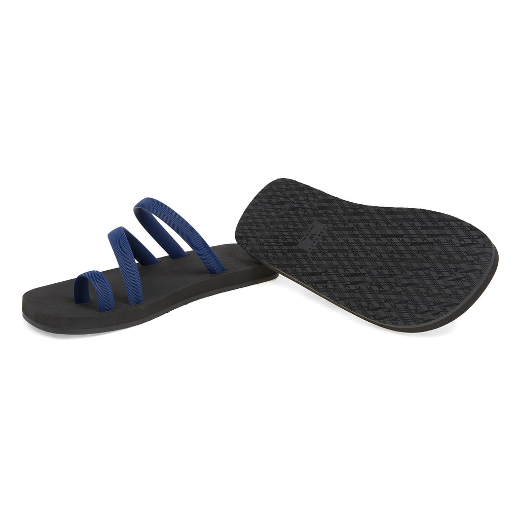 BICOLORED FLIP-FLOP WITH ASYMMETRIC CAGED UPPER,  BLACK WITH INDIGO