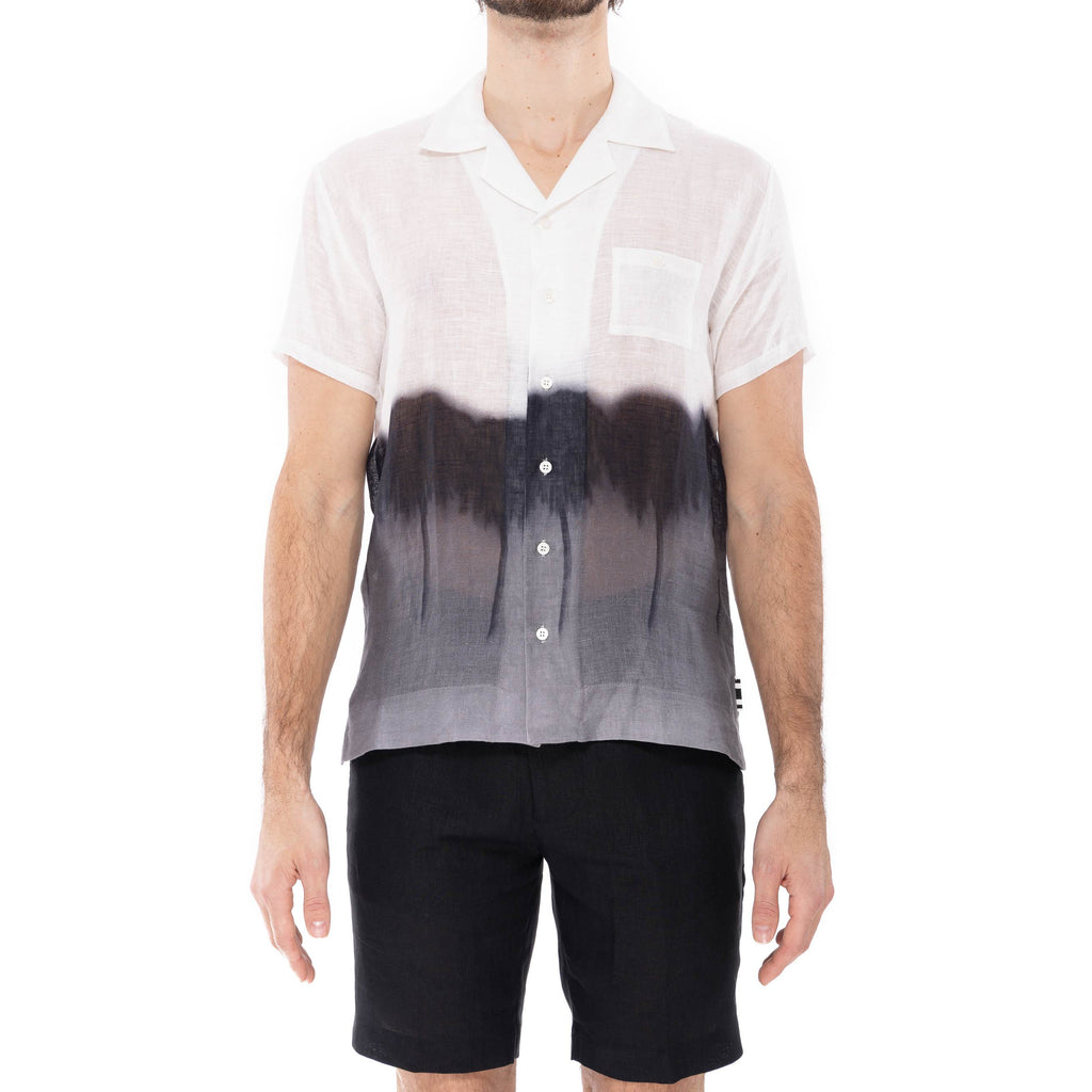 SHORT SLEEVE LINEN SHIRT WITH WEEPING PALM DEGRADE PRINT