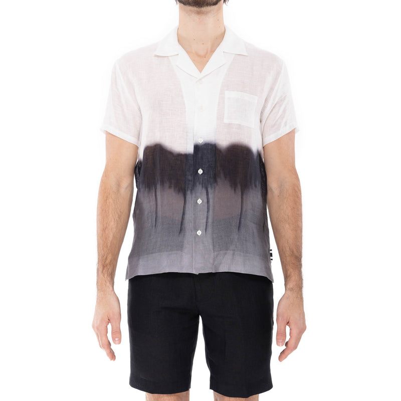 SHORT SLEEVE LINEN SHIRT WITH WEEPING PALM DEGRADE PRINT