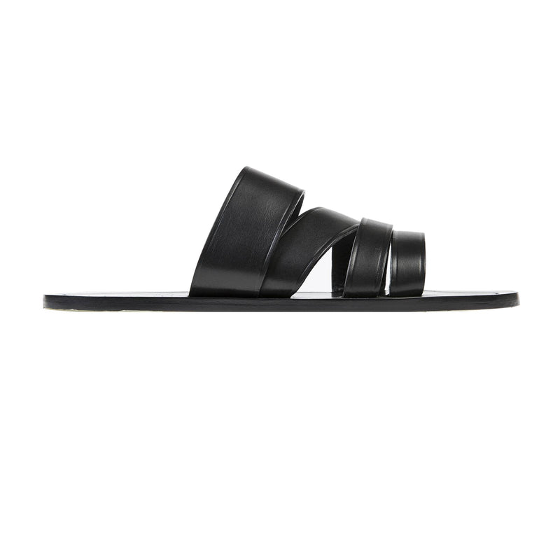 LEATHER MULTI-STRAPPED SANDAL WITH HALF RUBBER SOLE