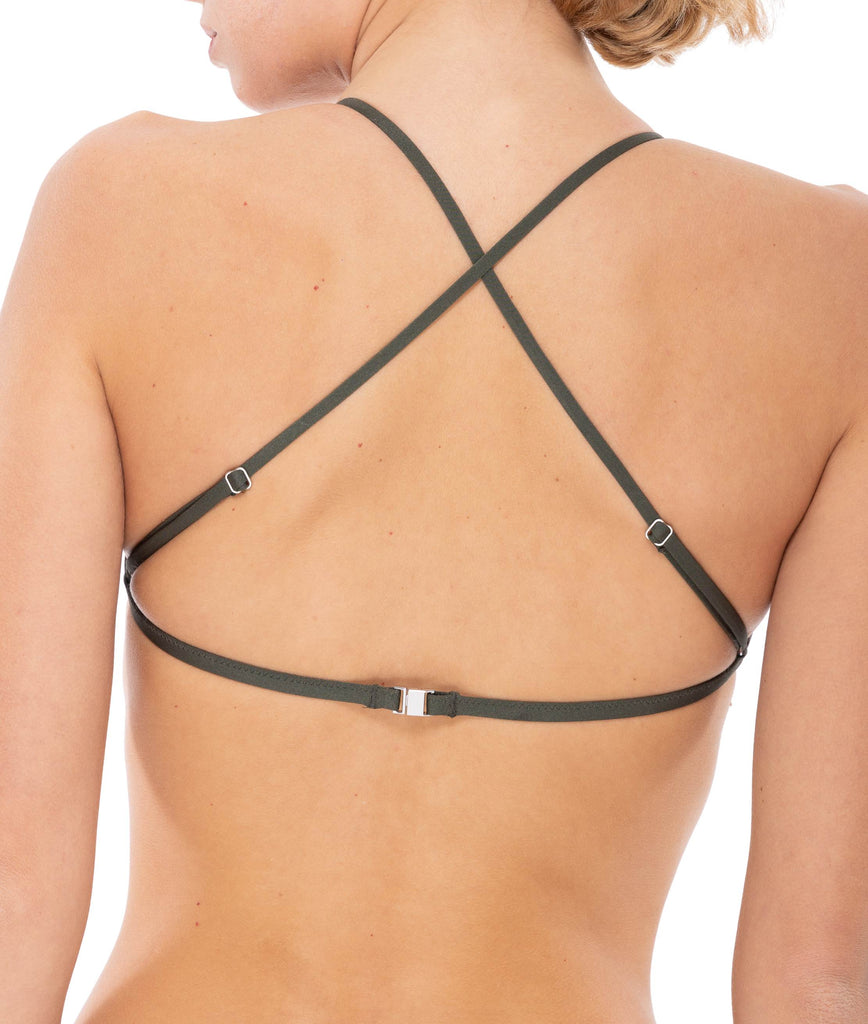 KHAKI MALTA BIKINI TOP WITH CRISS-CROSS STRAPS